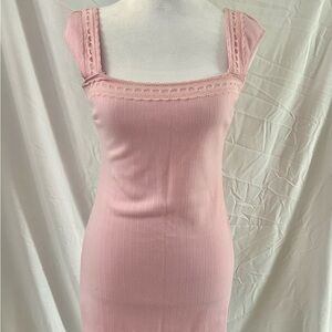 Forever 21 Light Pink Lace-Trim Square Neck Dress